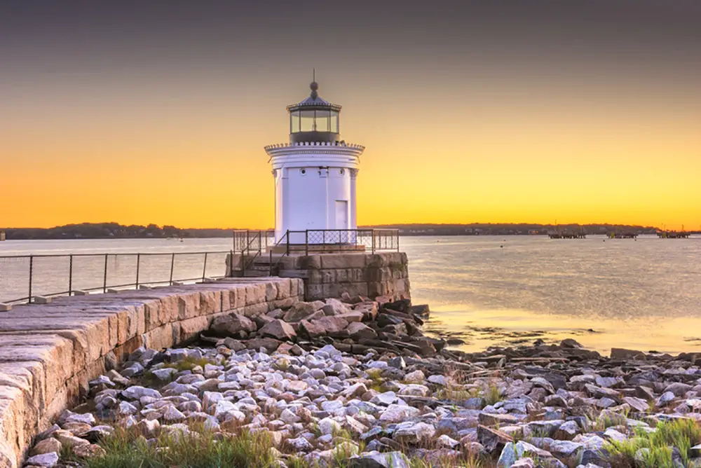 South Portland Maine USA with the Portland Breakwater Light at dawn. Best Photography spot in Maine