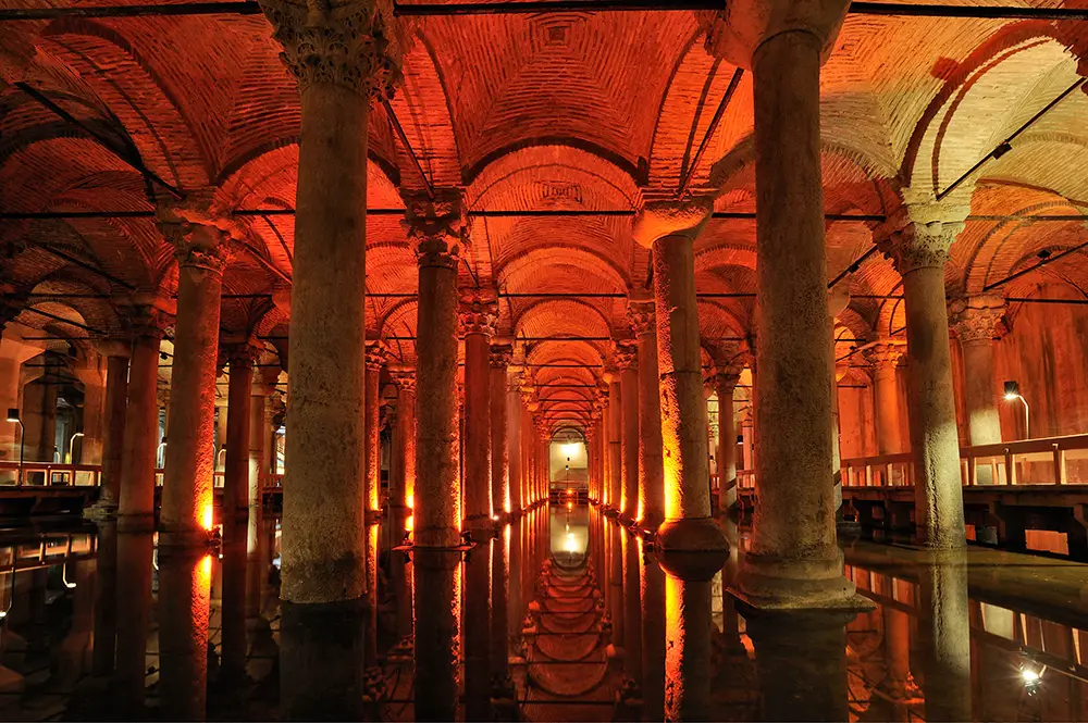 Turkey. Istanbul. Underground basilica cistern. Byzantine water reservoir build by Emperor Justinianus. The best photography spots in Istanbul