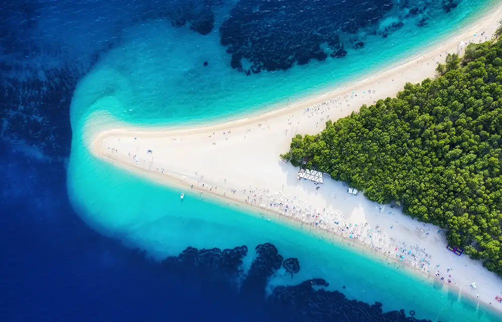 Croatia Hvar island Bol. Summer seascape from drone. Summer seascape from drone