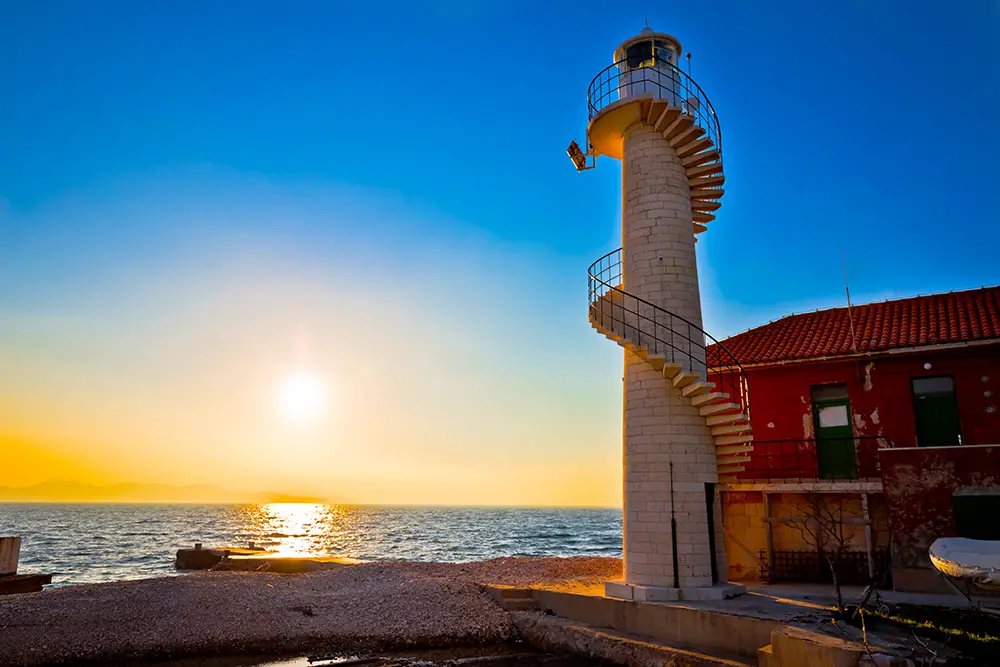 Lighthouse in Zadar at sunset Dalmatia Croatia. The best Photography spots in Croatia