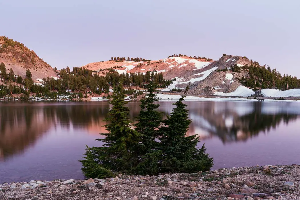 Scenic view of Emerald Lake at dusk. Best Photographic Spots In Lassen Volcanic National Park