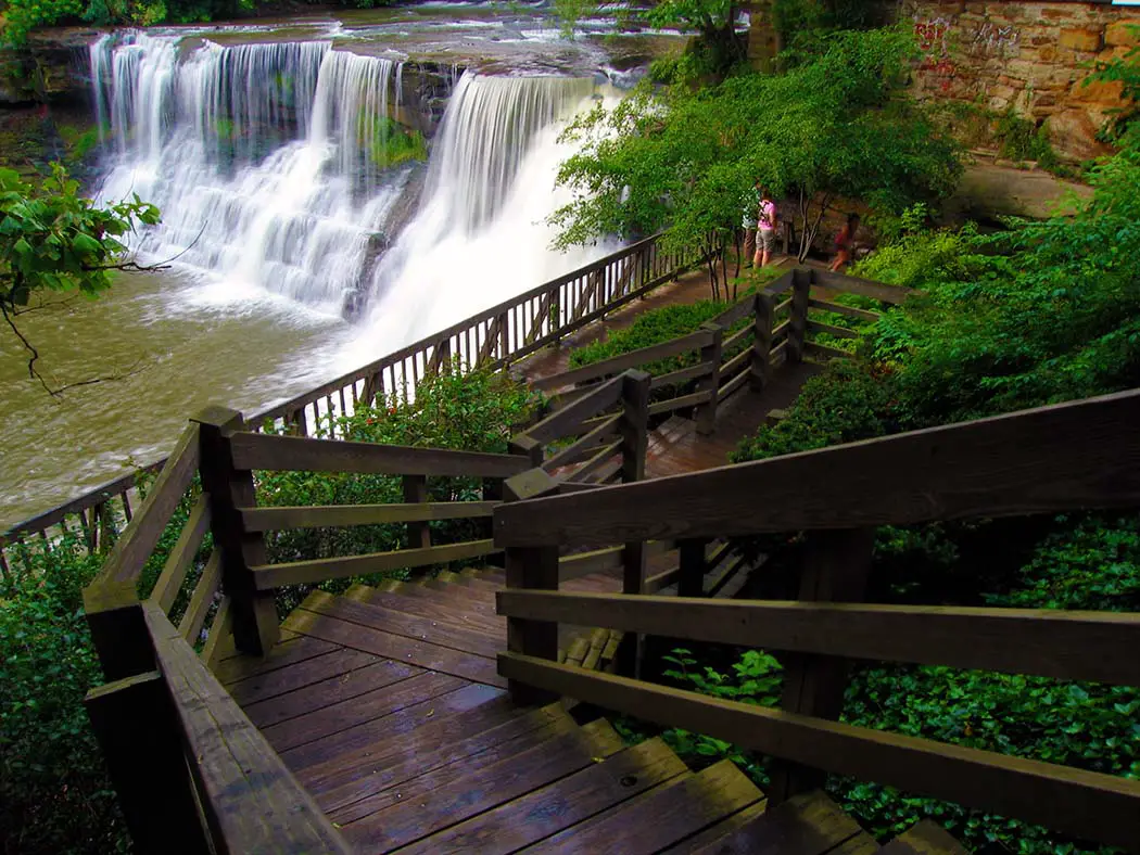 Stairway leading down to Waterfall in Chagrin Falls. Best Places to Photograph Cuyahoga Valley National Park
