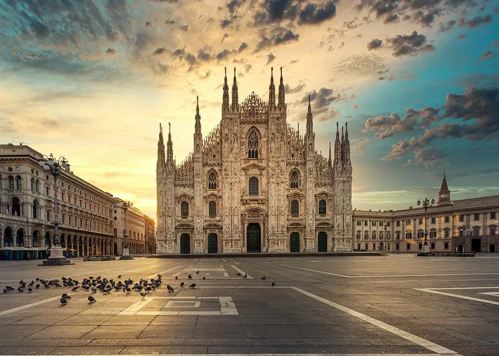 Duomo Milan gothic cathedral at sunrise. Famous Photography Spots in Milan
