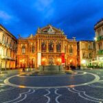 The facade of the theater Massimo Bellini and the fountain. Best Photography Spots in Palermo