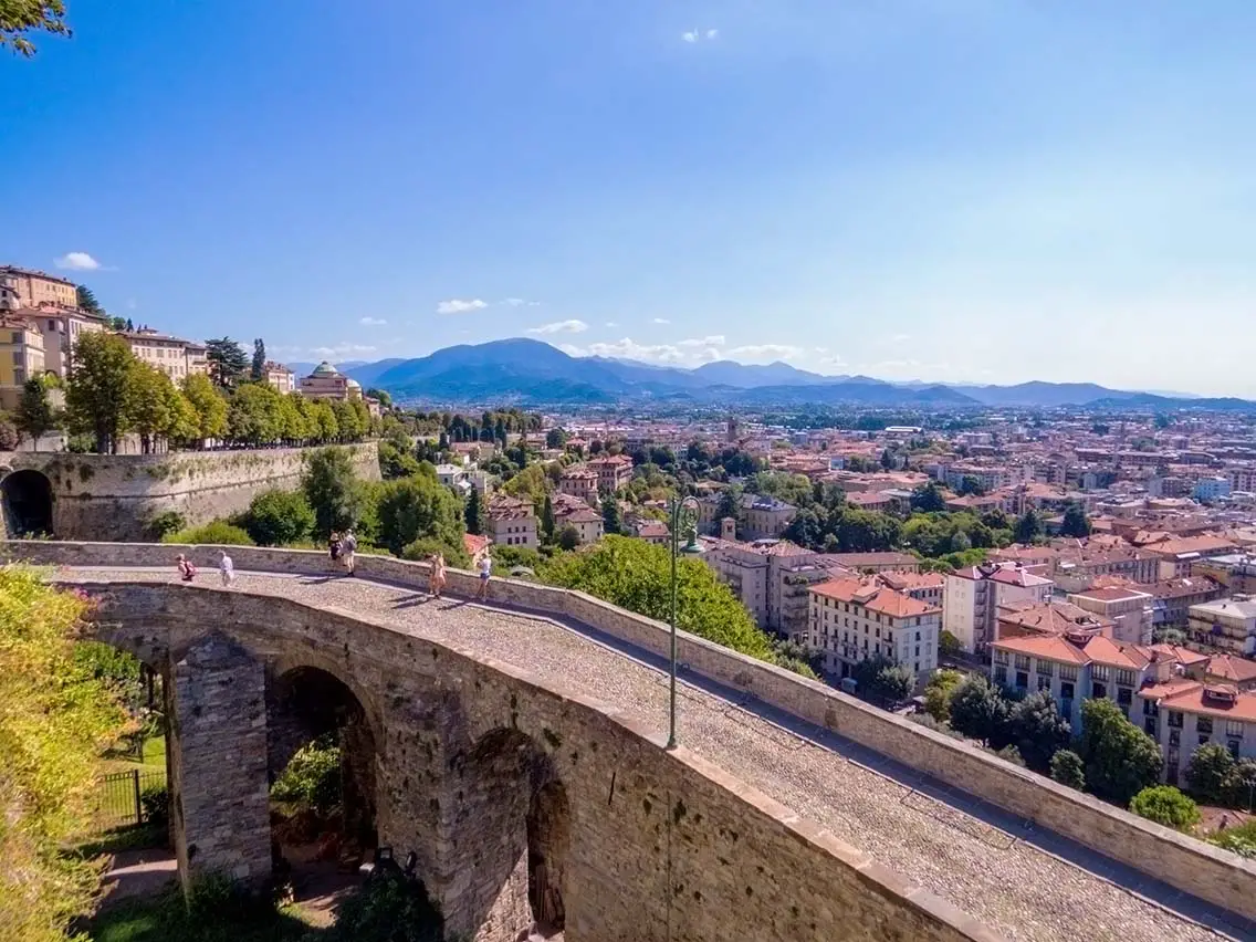 View of the Venetian Walls Italian Mure Venete in the Upper Town. Best Photography Spots in Bergamo