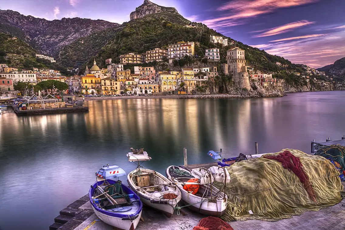 Cetara fishing village Amalfi coast watery reflections. Best Photography Spots in Amalfi Coast