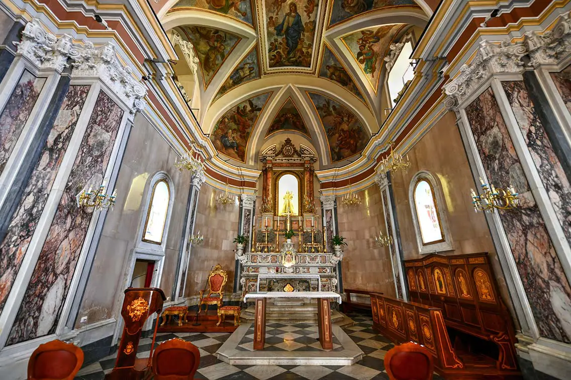 Intricate interior of the Church of Santi Felice and Baccolo in Sorrento Italy. Best Photography Spot in Sorrento