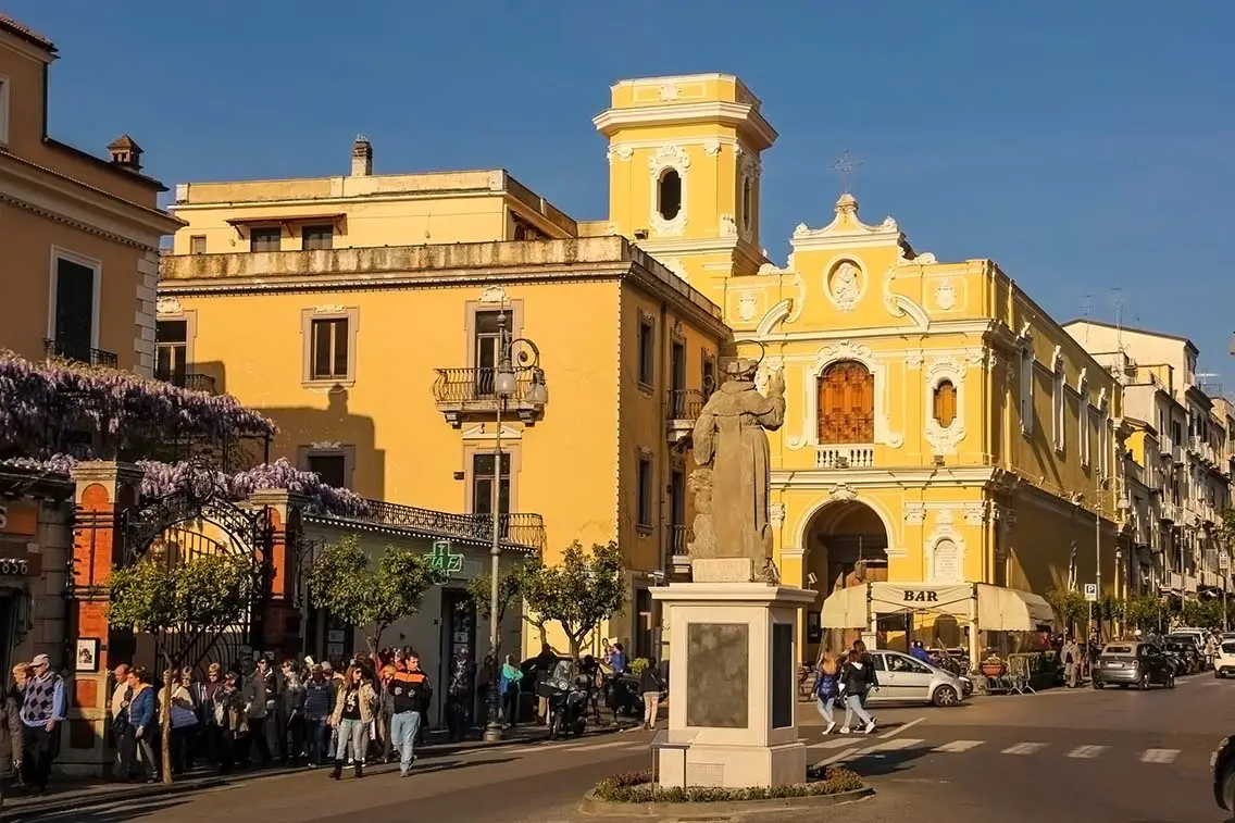 Picturesque and colourful Corso Italia and Santuario del Carmine. Best Photography Spot in Sorrento