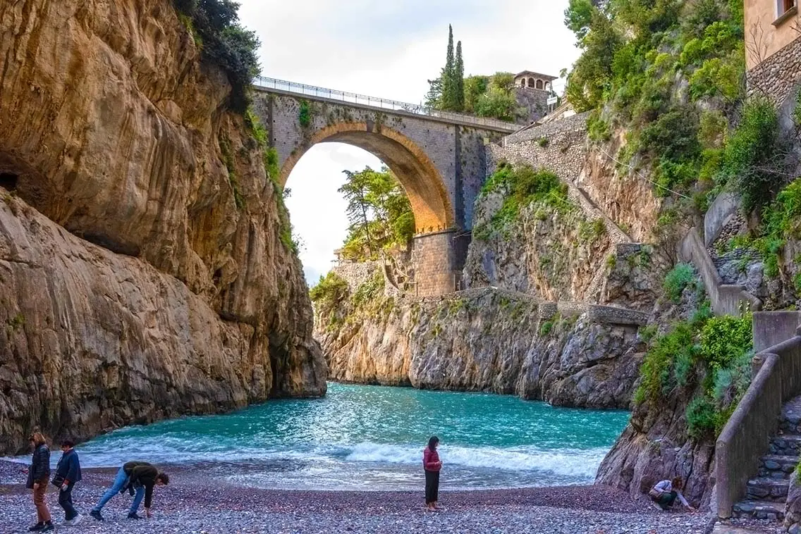 Scenic arch bridge at the Fjord of Fury Amalfi Coast of Italy. Best Natural Wonders in Italy
