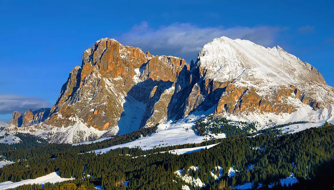 Snowy Mountains in Val Gardena. Best Natural Wonders in Italy