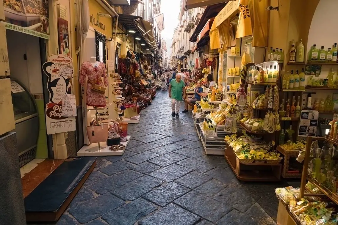 Via San Cesareo in Sorrento with Shop Selling Limoncello. Best Photography Spot in Sorrento