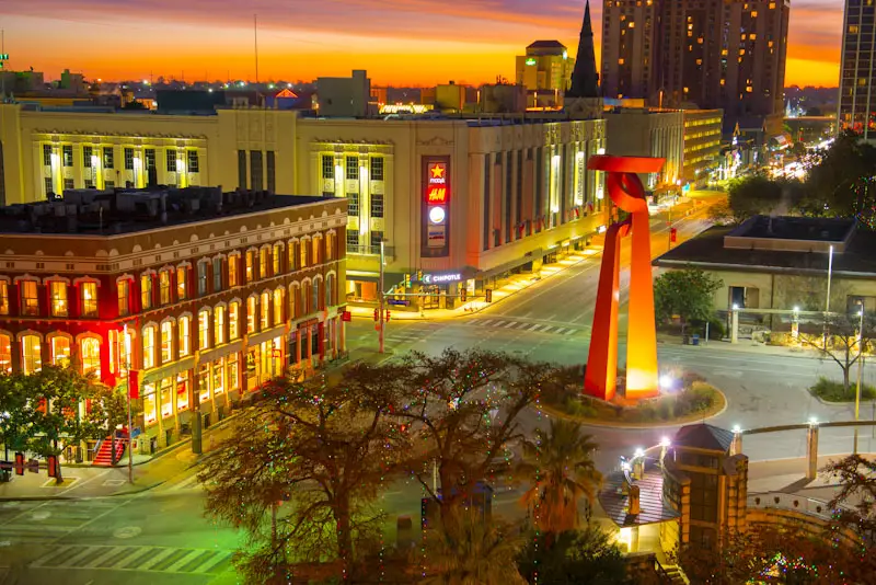 San Antonio Commerce St at twilight Texas. Best Photography Spots in San Antonio Texas.