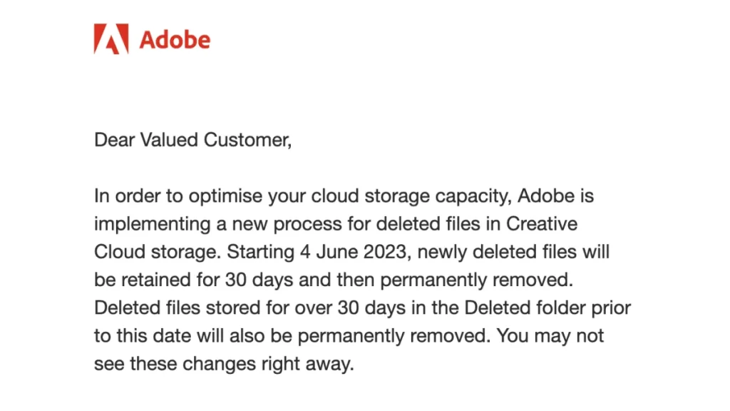 Adobe trash update